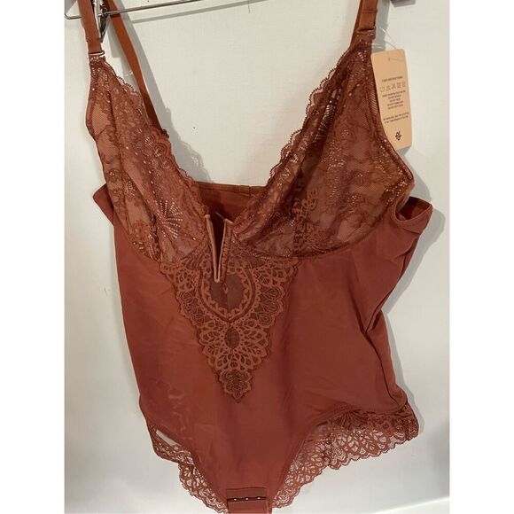 Popilush Women’s Large Orange Lace Trim One Piece Shapewear Bodysuit Brand New - Picture 3 of 6